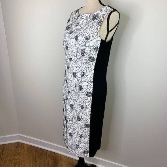 Rickie Freeman for Teri Jon B/W Embroidered Faux Leather Sheath Dress 10 - Picture 2 of 13